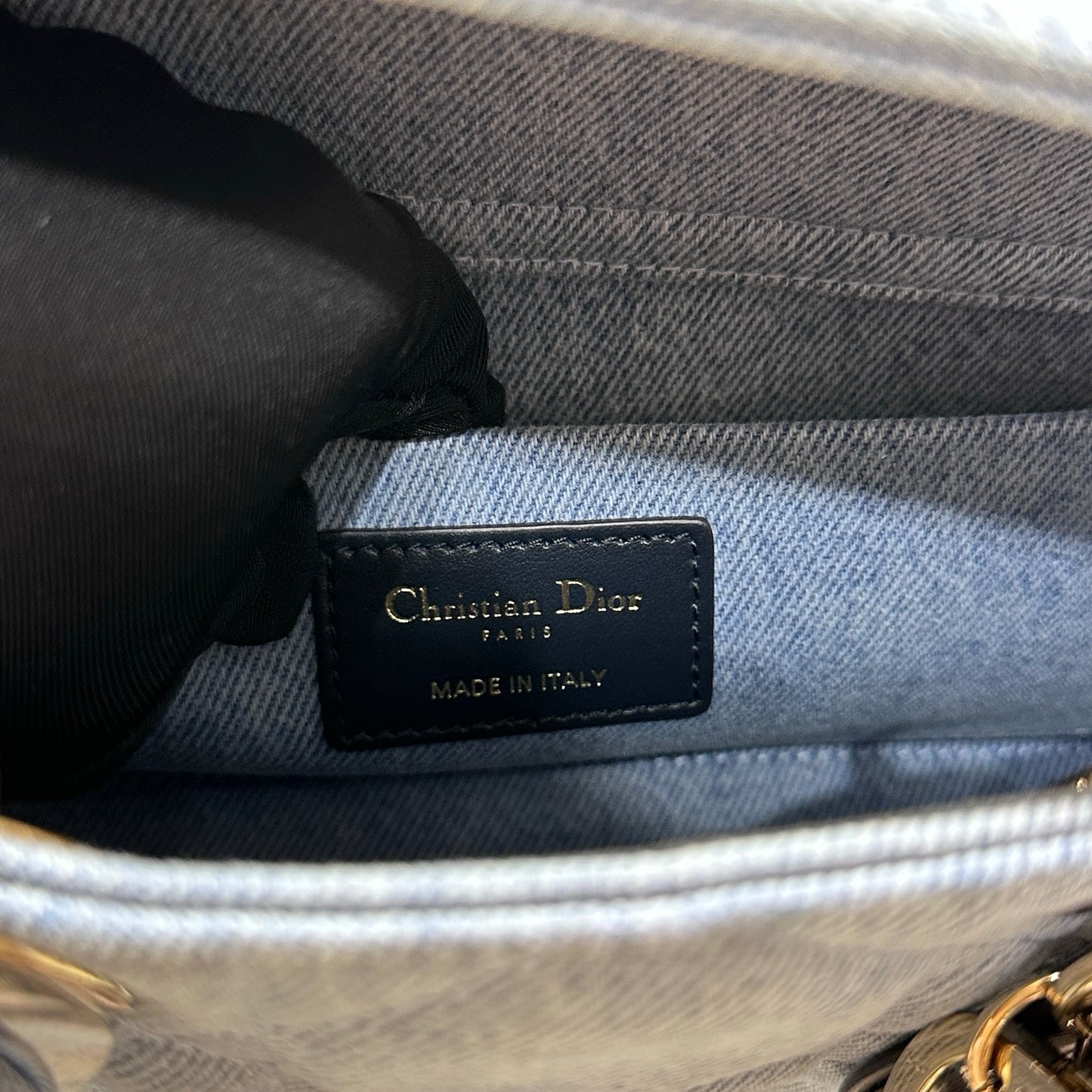 Used DIOR Denim Cannage D-Joy Medium Two Way Shoulder Bag Light Blue