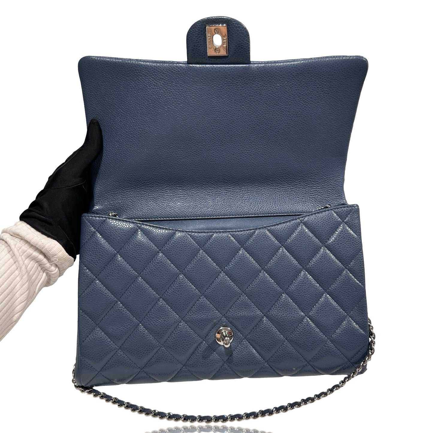 Chanel Caviar Leather FLAP Shoulder Bag Blue PHW
