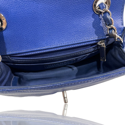 Used CHANEL Calfskin Leather FLAP Cross Body Bag Navy Blue PHW