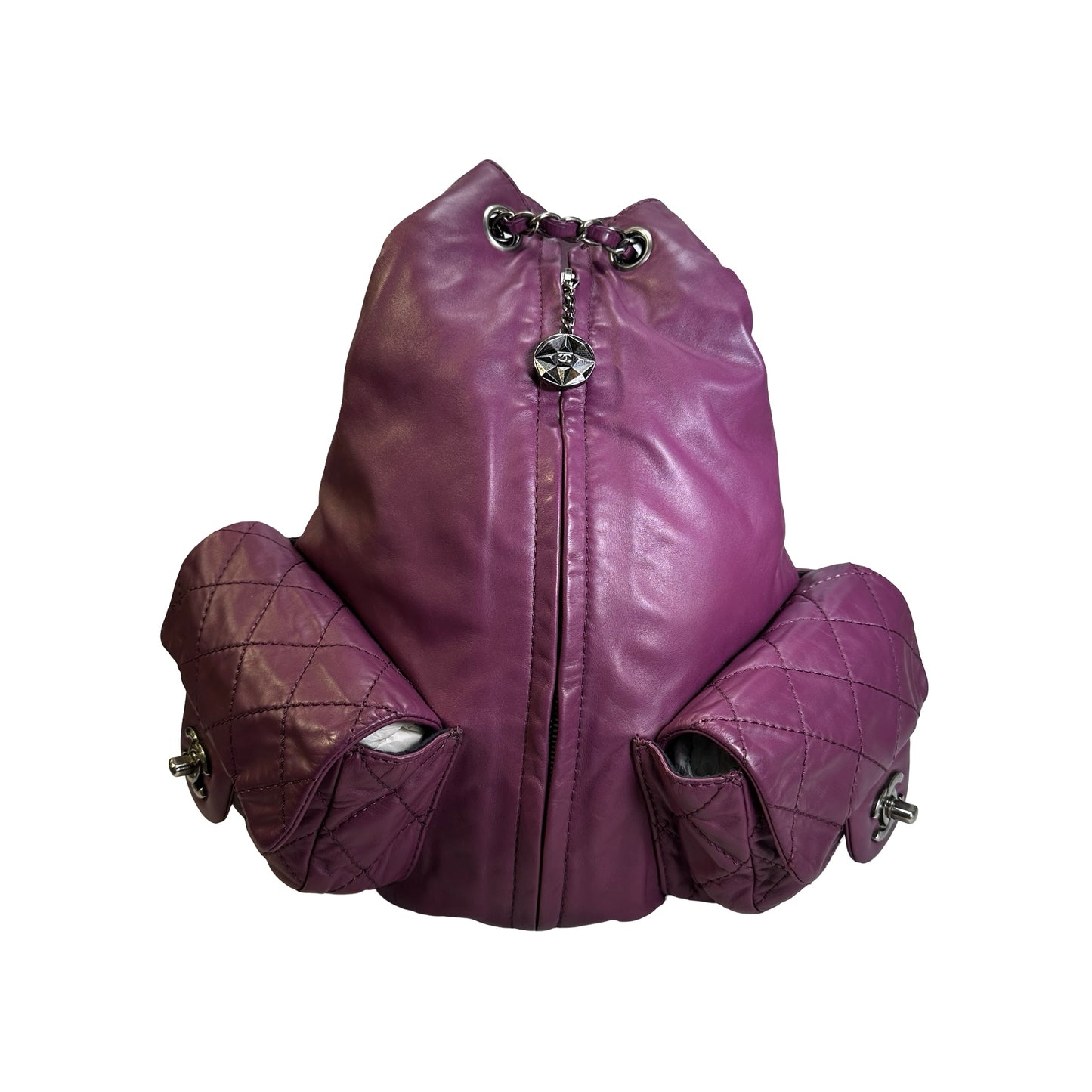 Used CHANEL Quilted Leather Backpack Backpack Purple