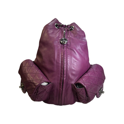Used CHANEL Quilted Leather Backpack Backpack Purple