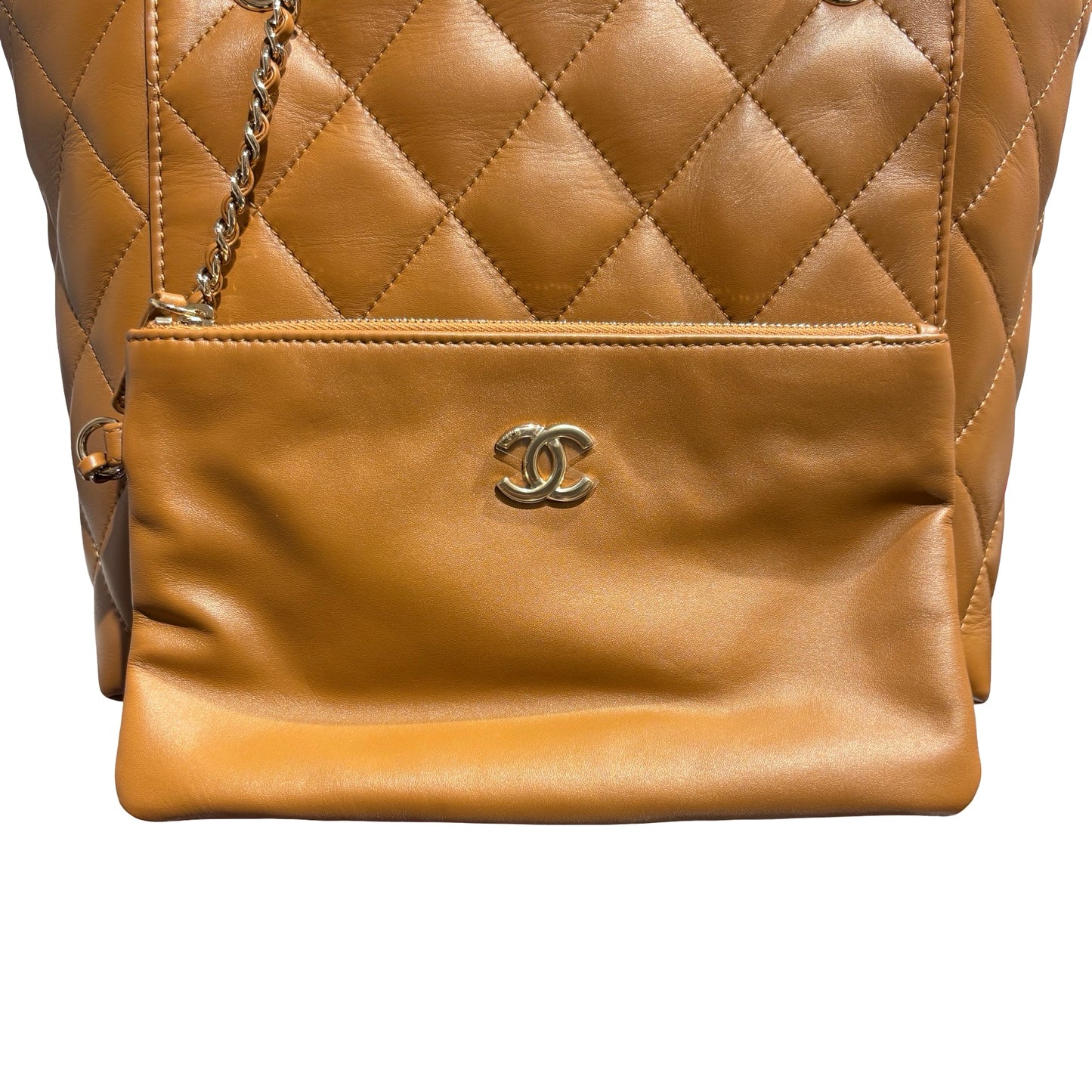 Used CHANEL Lambskin Leather Tote Bag Brown GHW