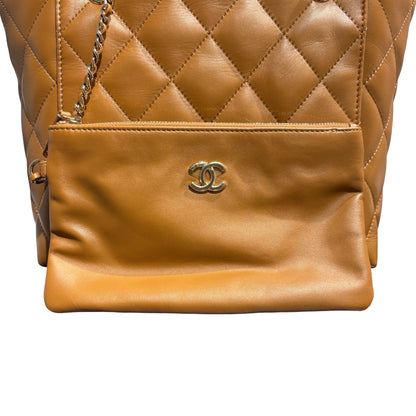 Used CHANEL Lambskin Leather Tote Bag Brown GHW