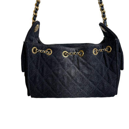 Used CHANEL Denim 26P Mini 25 Bag Shoulder Bag Black Gold
