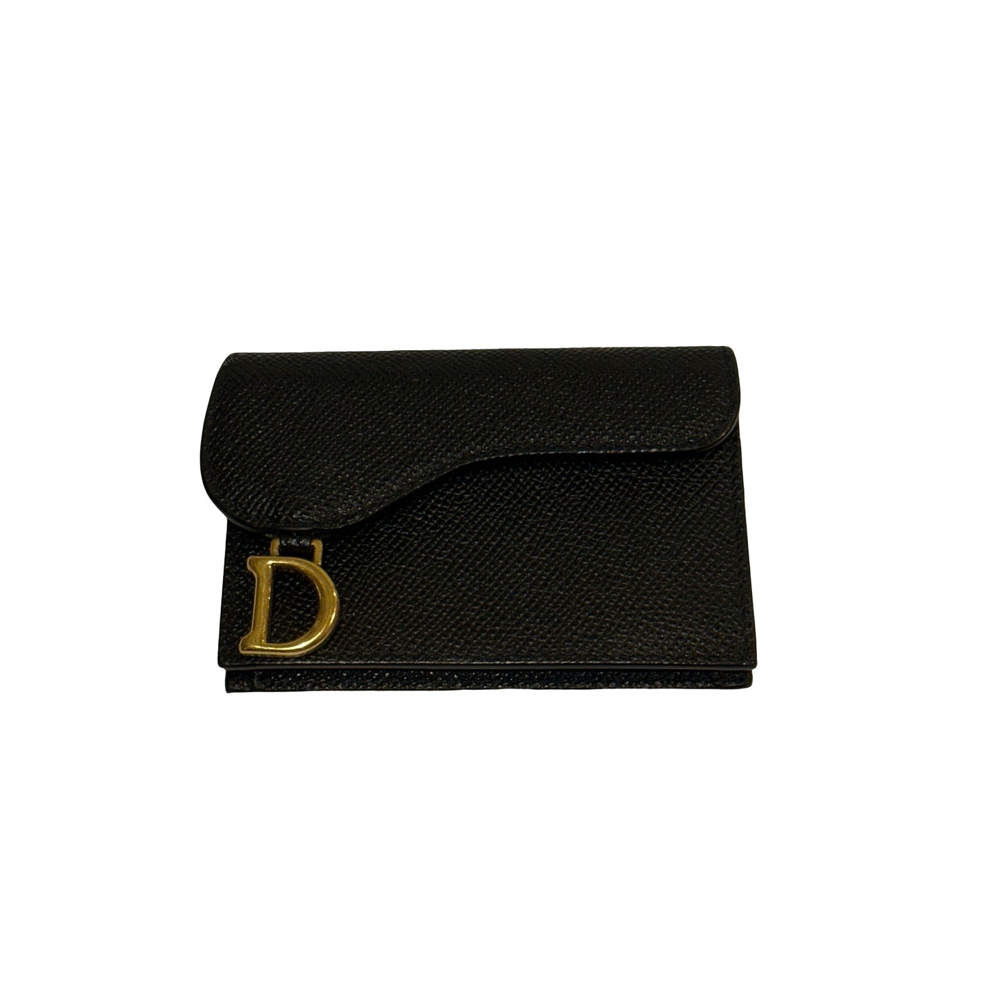 Used DIOR Goatskin Saddle Flap Card Holder Black GHW