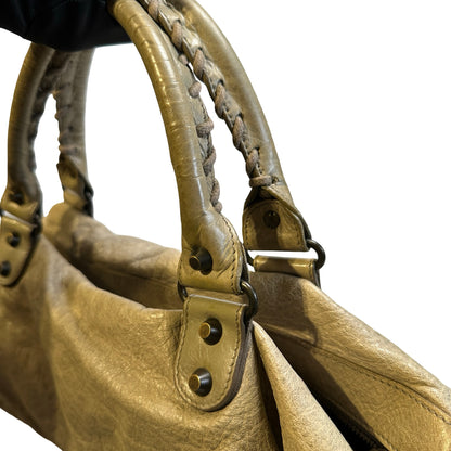 Used BALENCIAGA Leather Hardware City Bag Handbag Grey