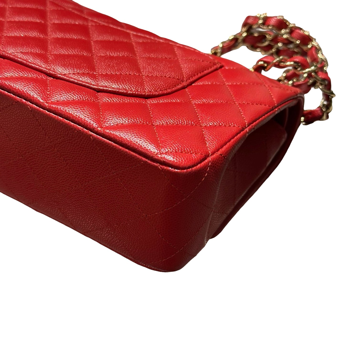 Used CHANEL Quilted Caviar Classic Flap 25 Shoulder Bag Red Gold