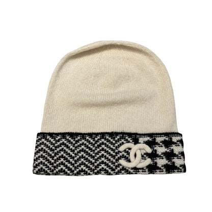 Used CHANEL Cashmere CC Logo Beanie Hat Hat Black White