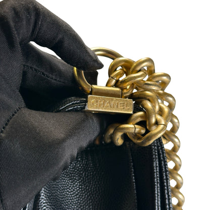 Used CHANEL Quilted Caviar Boy 20 Shoulder Bag Black Gold