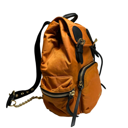 Used BURBERRY Nylon Leather Backpack Backpack Orange Black