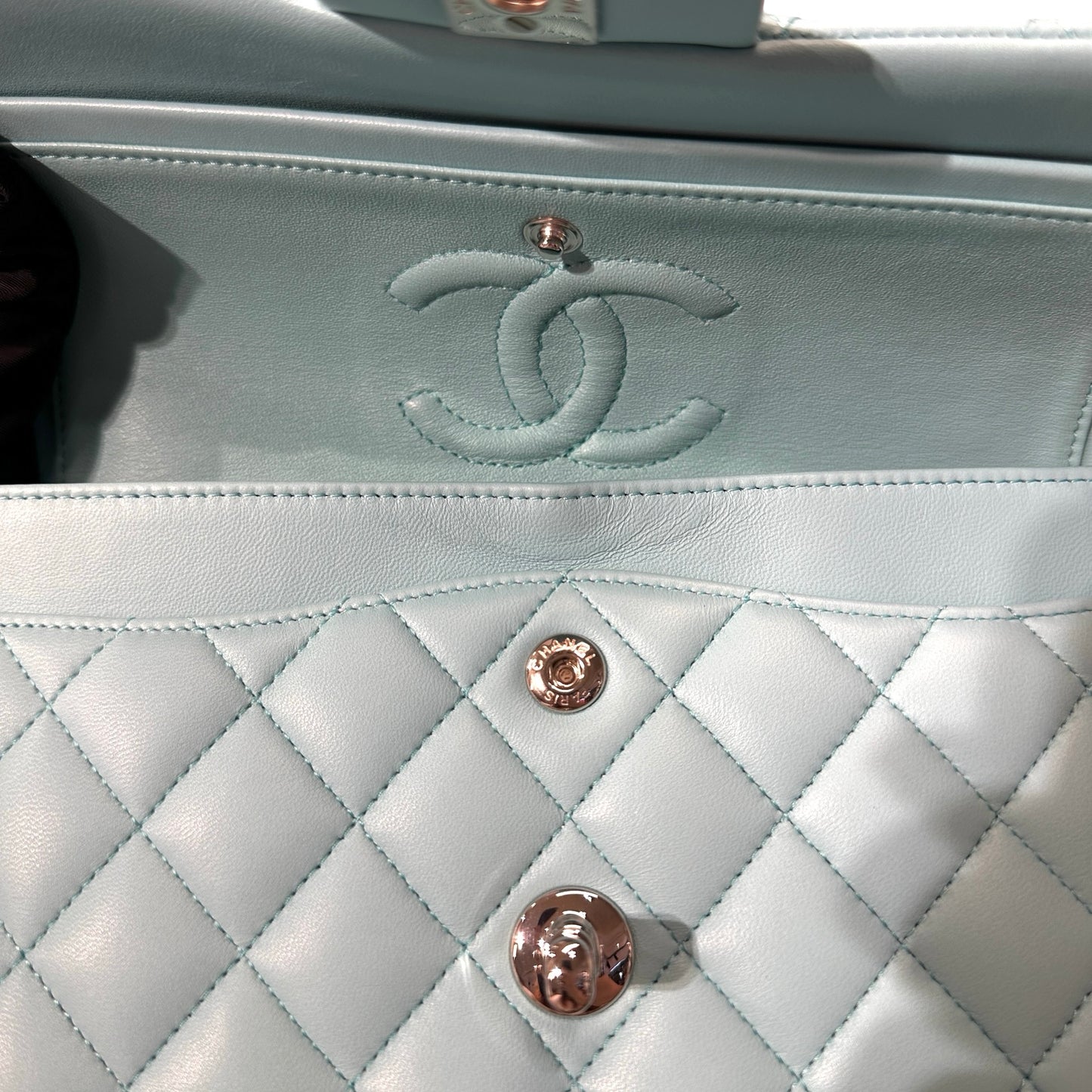 Used CHANEL Lambskin Leather CF 23 Shoulder Bag Blue PHW