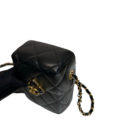Used CHANEL Lambskin Leather Plexi Box Shoulder Bag Black GHW