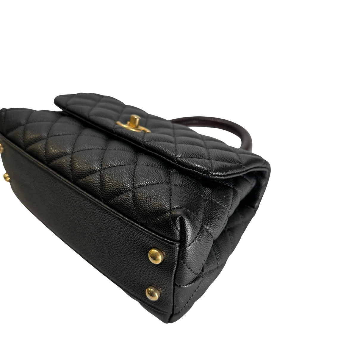 Used CHANEL Quilted Caviar Leather Coco Handle Handbag Black Gold