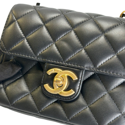 Used CHANEL Quilted Lambskin Mini Flap Bag Shoulder Bag Black Gold