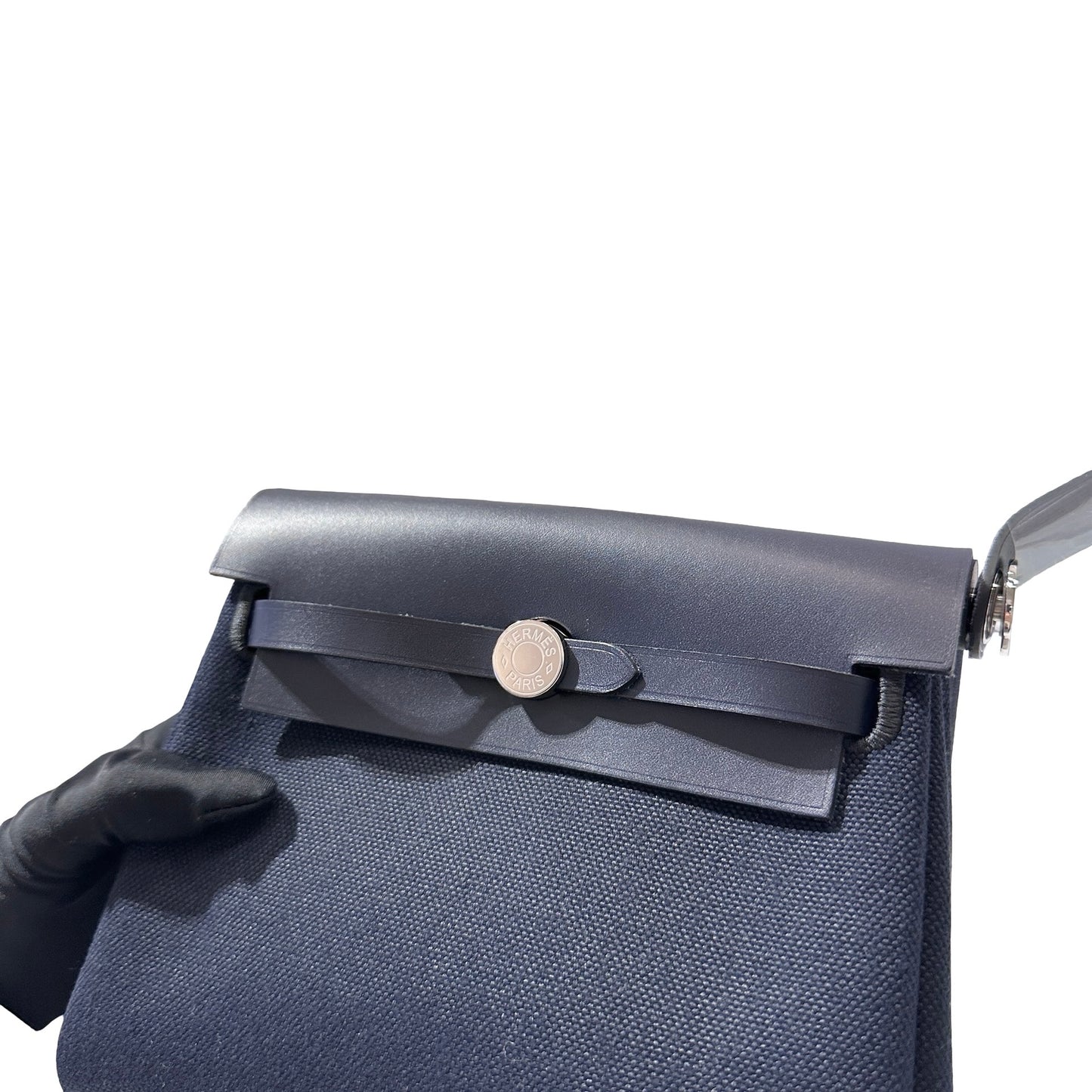 Used HERMÈS Canvas Mini Herbag Cross Body Bag Black PHW