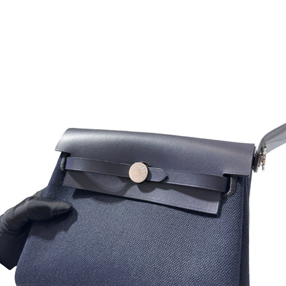 Used HERMÈS Canvas Mini Herbag Cross Body Bag Black PHW