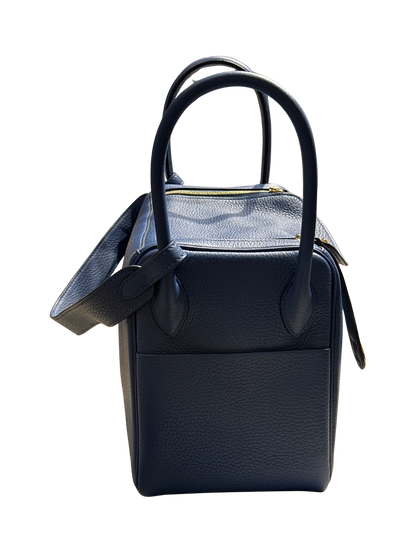 Brand New HERMES Clemence Lindy 26 Handbag Blue GHW