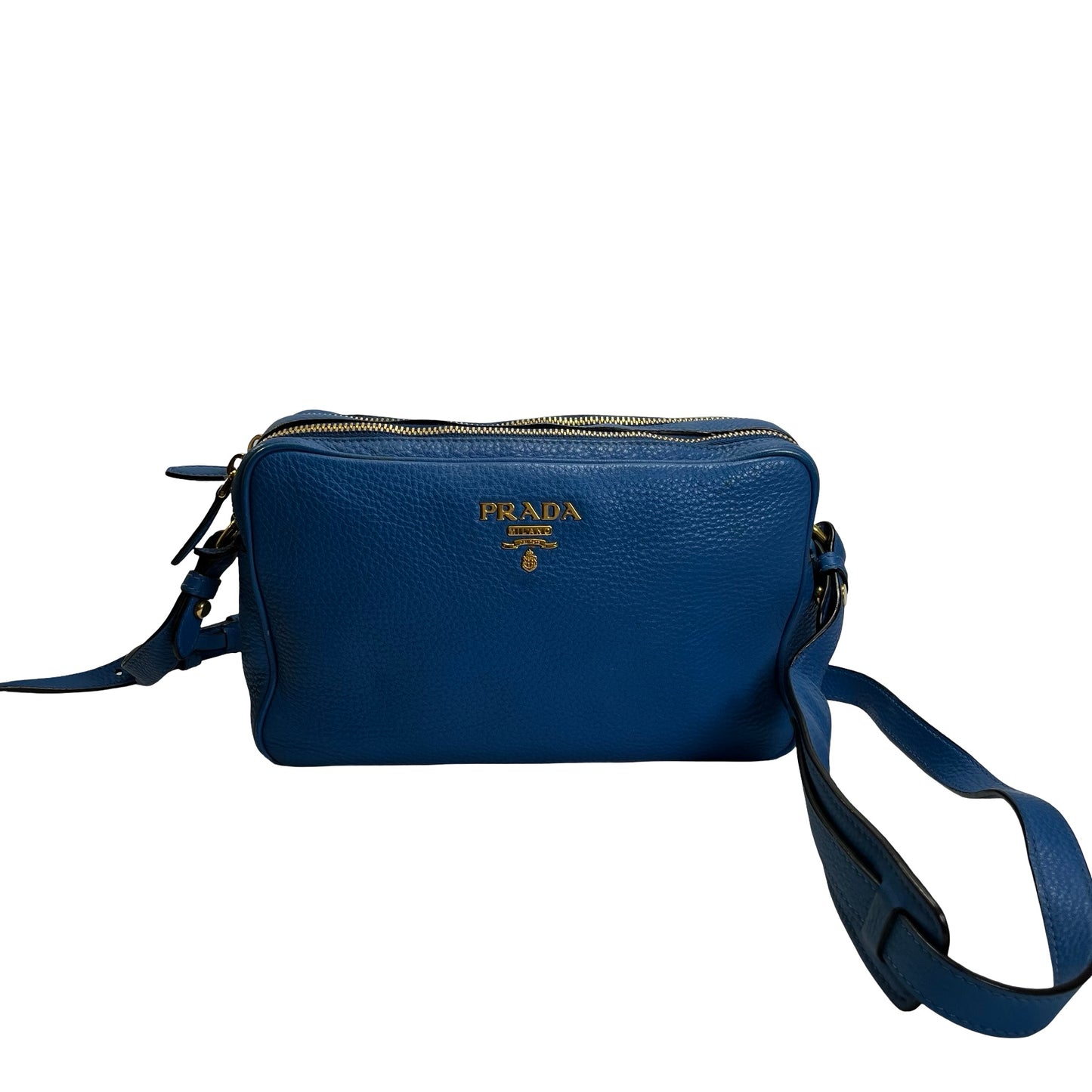 Used PRADA Vitello Phenix Leather Vittelo Phenix Camera Bag Camera Bag Blue