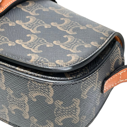 Used CELINE Macadam Triomphe Clutch on strap Shoulder Bag Brown Black GHW