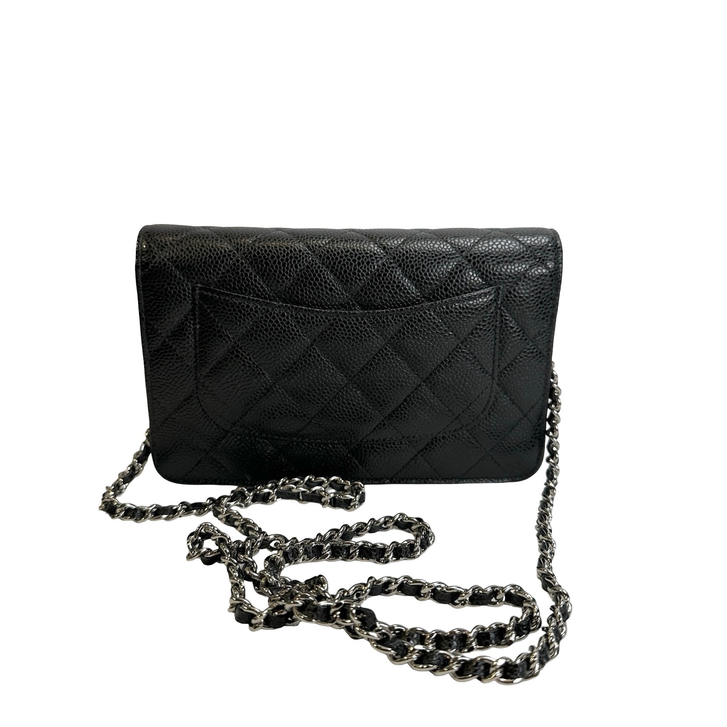 CHANEL Quilted Caviar Classic Long Flap Wallet Wallet Black Silver