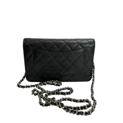 CHANEL Quilted Caviar Classic Long Flap Wallet Wallet Black Silver