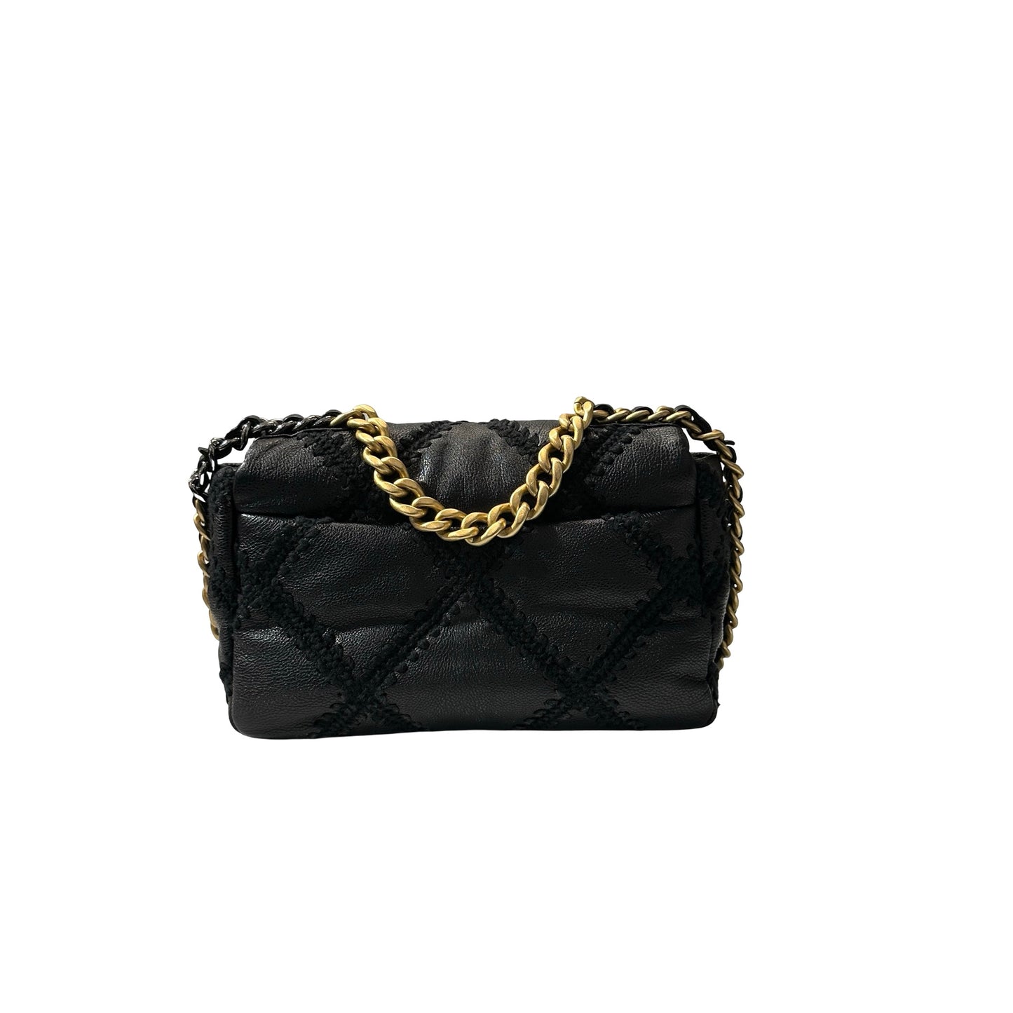 Used CHANEL Calfskin Leather 19 Small Calfskin Shoulder Bag Black GHW