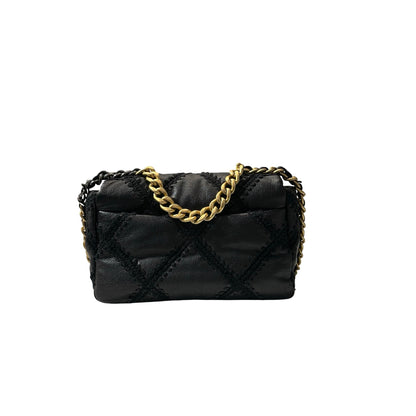 Used CHANEL Calfskin Leather 19 Small Calfskin Shoulder Bag Black GHW