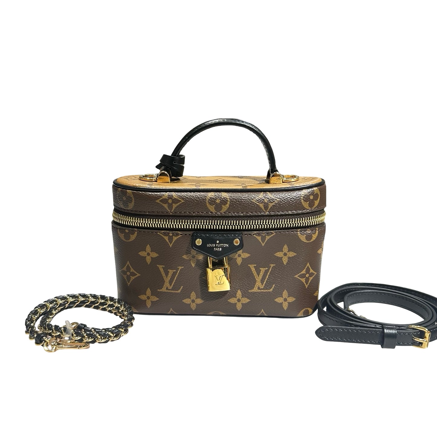 Used LOUIS VUITTON Coated Canvas Monogram Vanity Chain Pouch Two Way Shoulder Bag Brown Black GHW