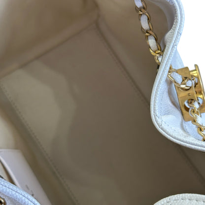 Used CHANEL Caviar Quilted 25 Small Handbag White Gold