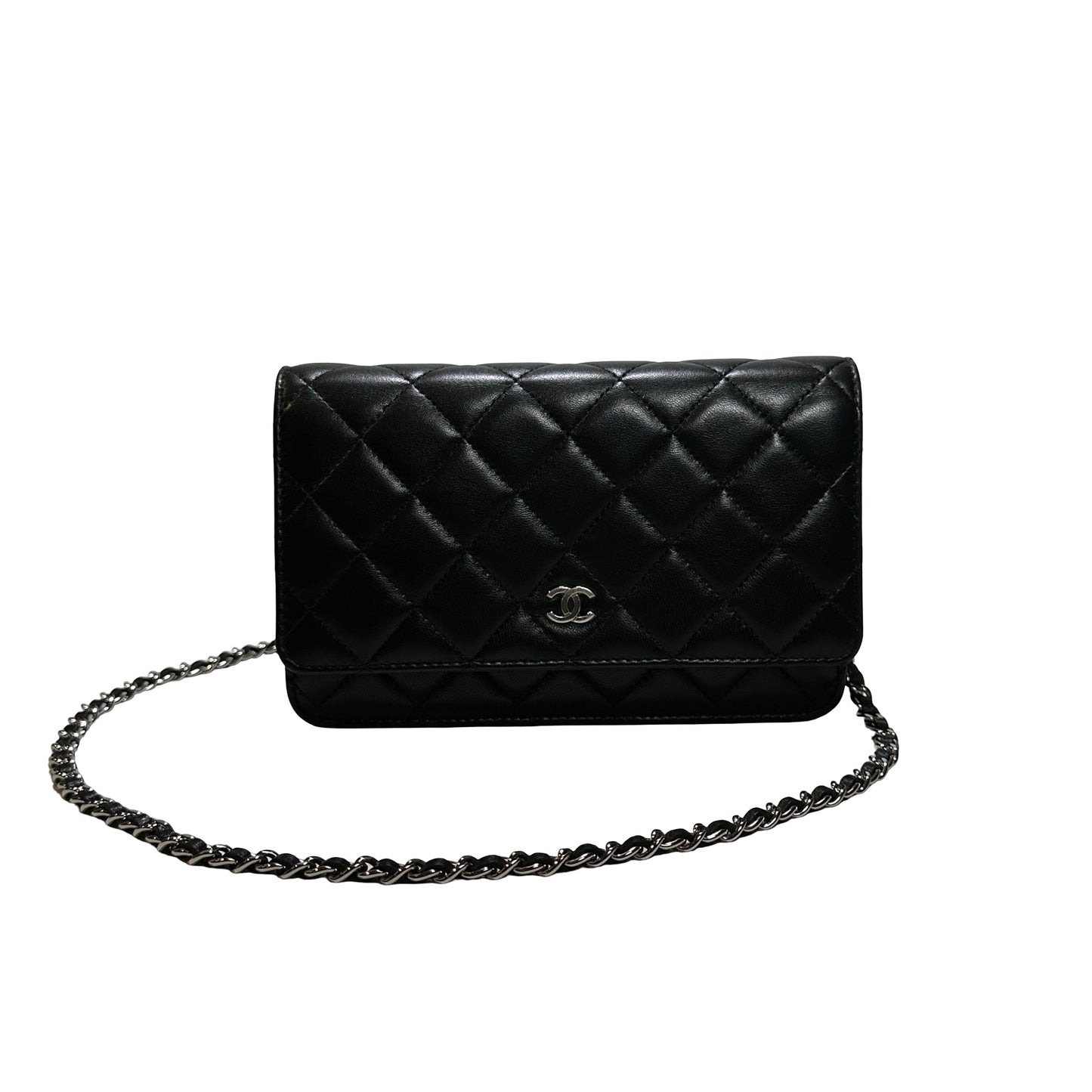 Used CHANEL LAMBSKIN WOC Crossbody Bag BLACK PHW