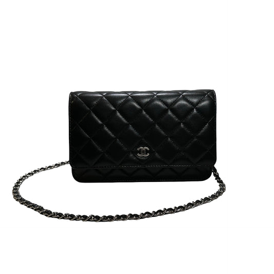 Used CHANEL LAMBSKIN WOC Crossbody Bag BLACK PHW
