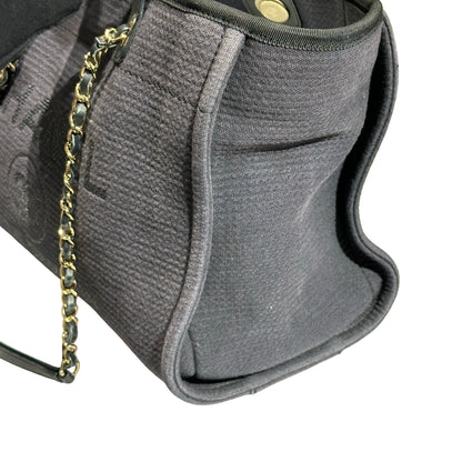 Used CHANEL Canvas Deauville Tote Bag Black GHW