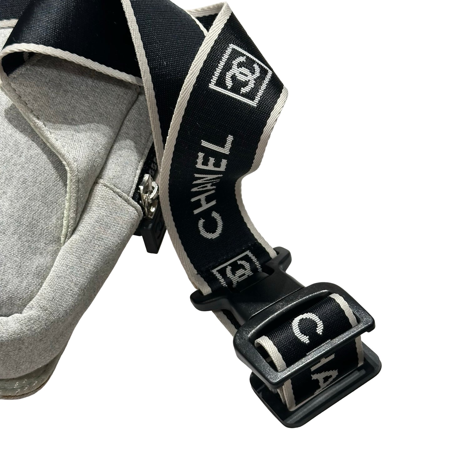 Used CHANEL Cotton CC Logo Sport Waist Cross Body Bag Grey PHW
