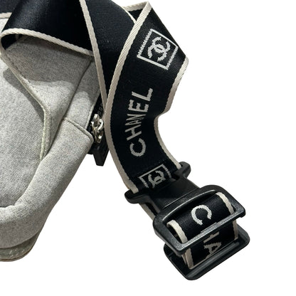Used CHANEL Cotton CC Logo Sport Waist Cross Body Bag Grey PHW