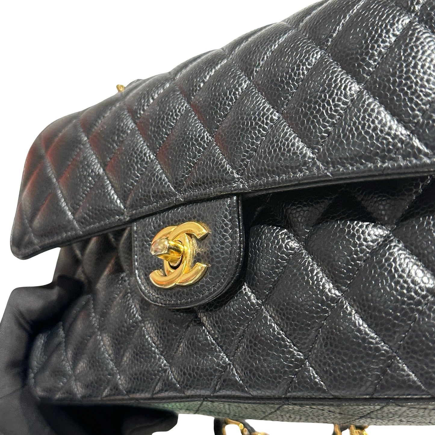 Used CHANEL Caviar Quilted CF23 Chain Shoulder Bag Black Gold