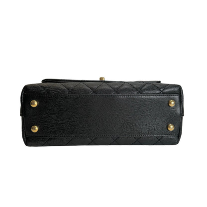 Used CHANEL Quilted Caviar Coco Handle Handbag Black Gold