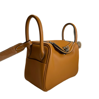 Brand New HERMES Swift Mini Lindy Shoulder Bag Toffee PHW