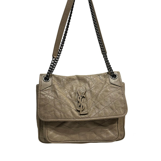 Used SAINT LAURENT Chevron Quilted Niki Chain Shoulder Bag Beige