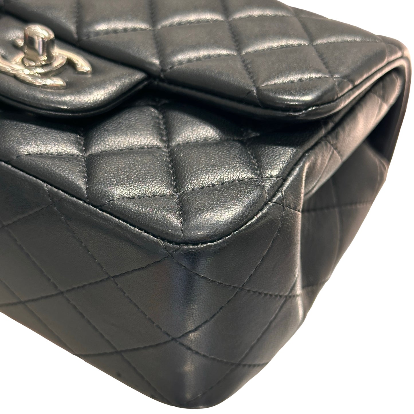 Used CHANEL Lambskin Leather Mini flap 17cm Cross Body Bag Black PHW