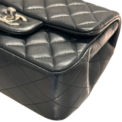 Used CHANEL Lambskin Leather Mini flap 17cm Cross Body Bag Black PHW