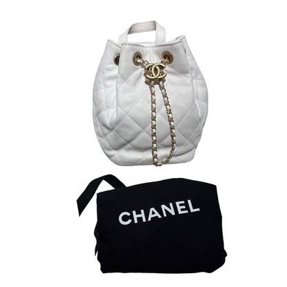 Used CHANEL Lambskin 22S Mini Drawstring Bucket Backpack Cross body bag White