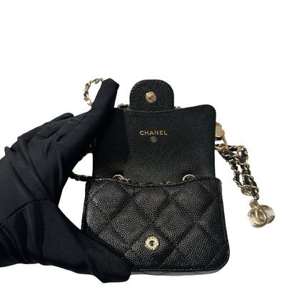 Used CHANEL Calfskin Leather Mini Bag Black PHW