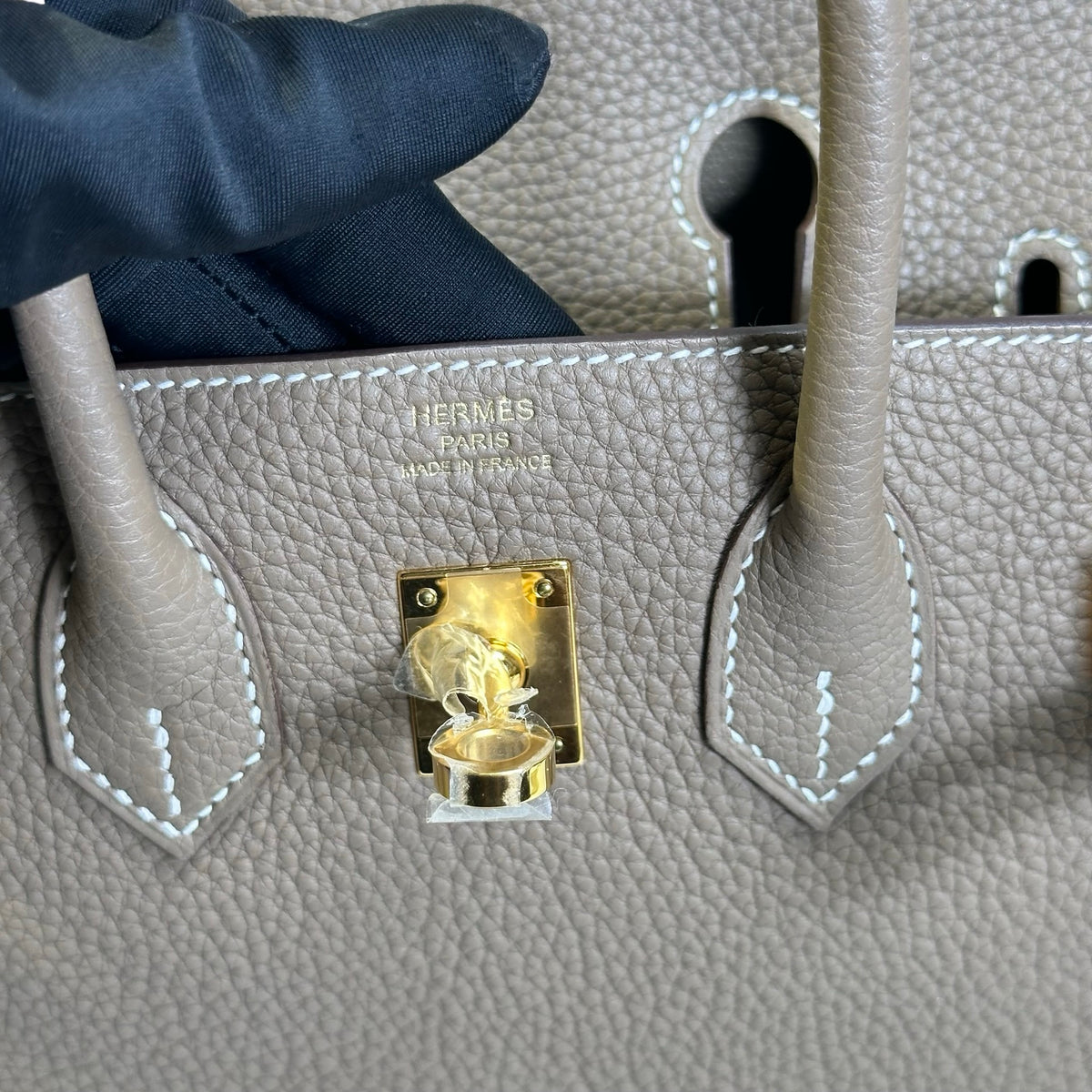 Used HERMES Togo Birkin 25 Handbag Etoupe Gold