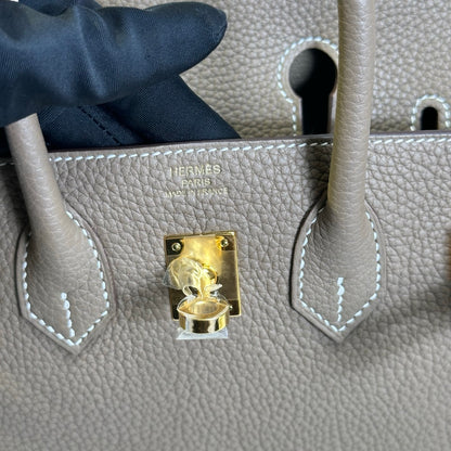 Used HERMES Togo Birkin 25 Handbag Etoupe Gold