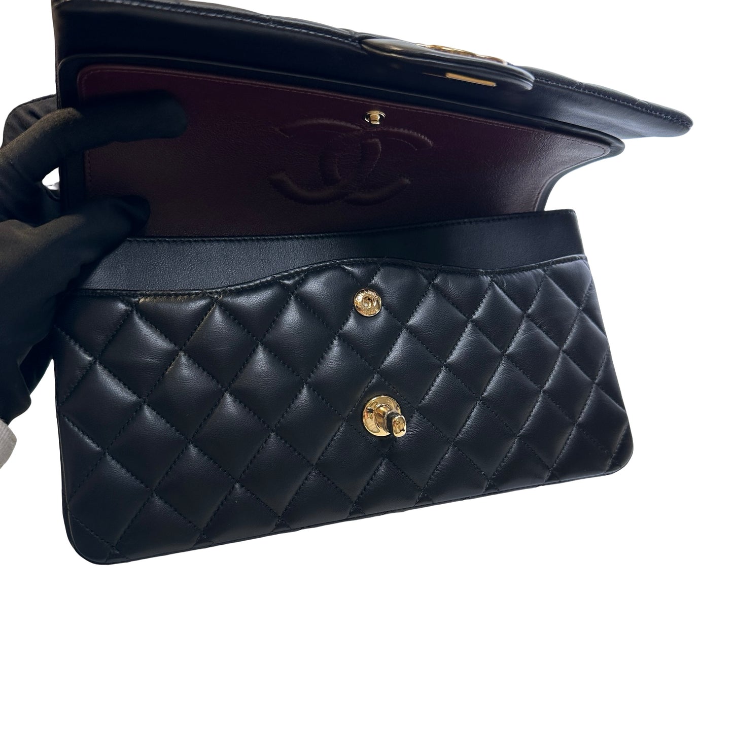 Used CHANEL Lambskin CF 25 Clambskin Chain Shoulder Bag Black