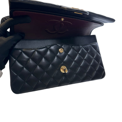 Used CHANEL Lambskin CF 25 Clambskin Chain Shoulder Bag Black