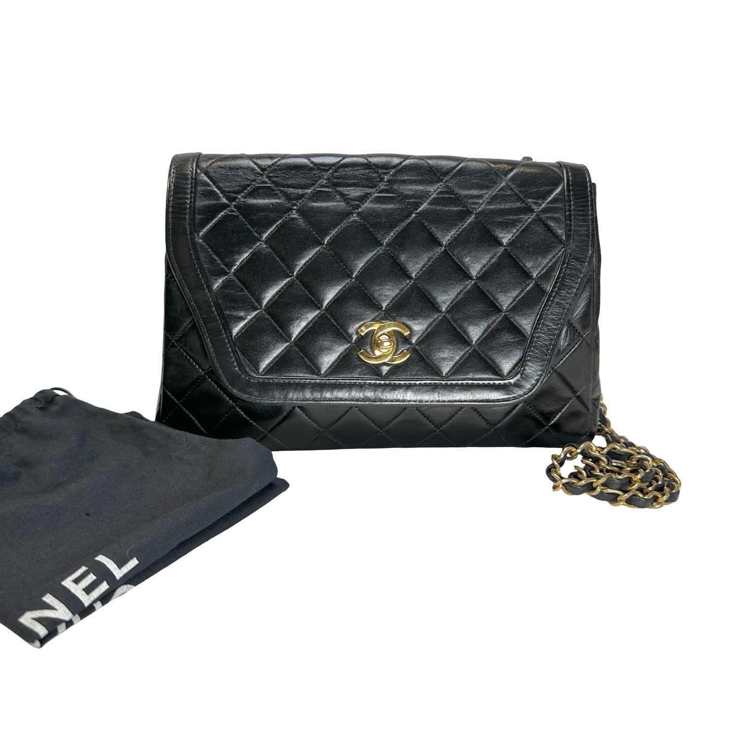 Used CHANEL Quilted Quilted Classic Flap Bag Shoulder Bag Black Gold
