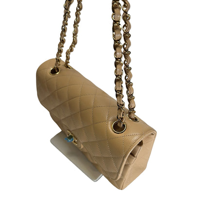 Brand New CHANEL Quilted Caviar Classic Flap Chain Shoulder Bag Beige Gold