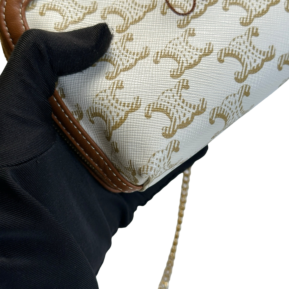 Used CELINE Canvas Cross body bag Brown White GHW