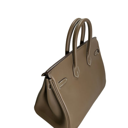 Used HERMES Swift Leather Birkin 25 Handbag Etoupe PHW